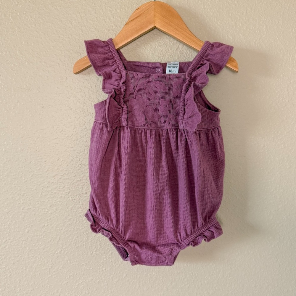 Carter's Dusty Mauve Ruffle Crochet Baby Romper 18m